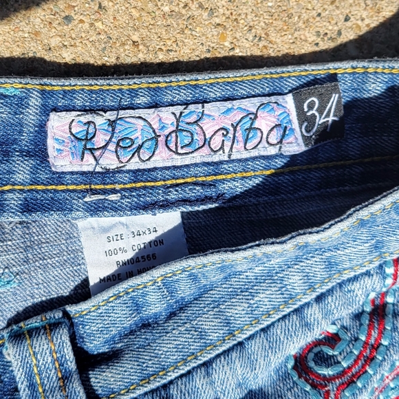 Baggy Skater Jeans BARBQ Wide Leg Medium Light Wash Red Pocket 34 x 34 BBQ - Picture 10 of 10